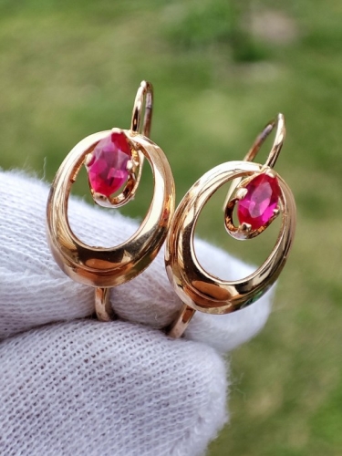 Cercei aur retro 14k ungaria cu rubelit unicat + 2.64