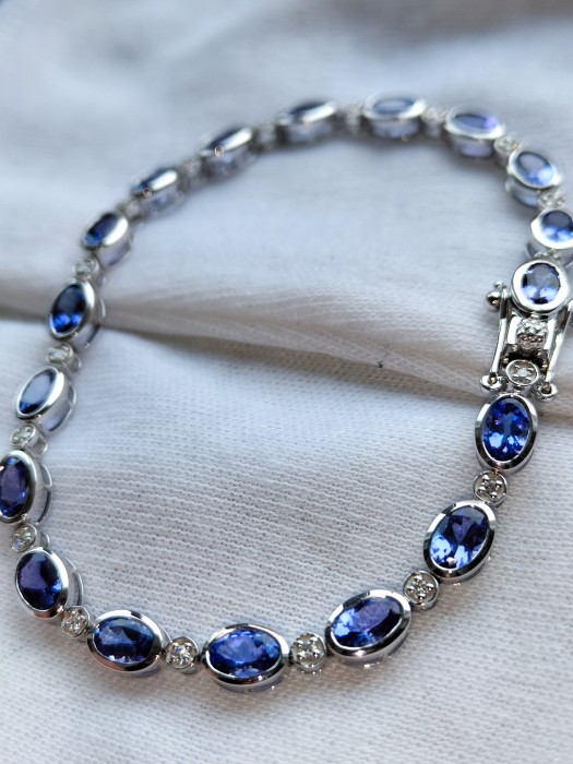 Bratara platina PT950 cu tanzanite naturale si diamante tanzanit si diamant natural unicat cu certificat de laborator aur