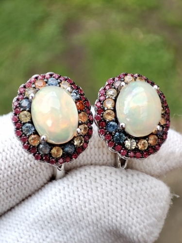 925 CERCEI ARGINT CU OPAL SI SAFIR