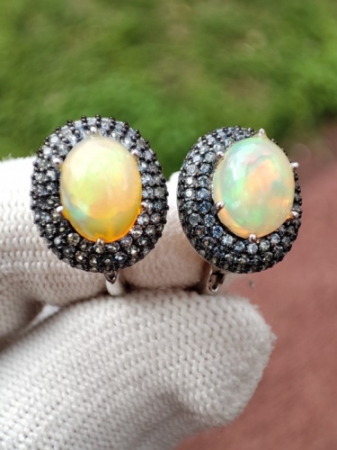 925 CERCEI ARGINT CU OPAL SI SAFIR
