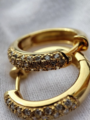 Cercei aur 14k cu diamante brilliante catusa creole roate unicat