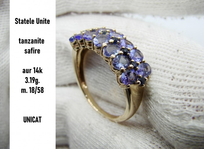 Inel aur 14k cu tanzanite si safire Tanzanit si Safir natural