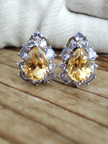 925 Cercei argint cu citrin si tanzanit