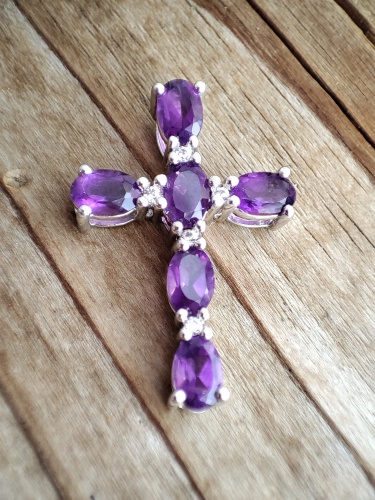 925 Cruce pandantiv cu ametist, amethyst
