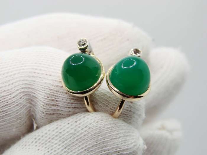 Cercei aur 14k cu agat verde rolex si cristal stanca natural